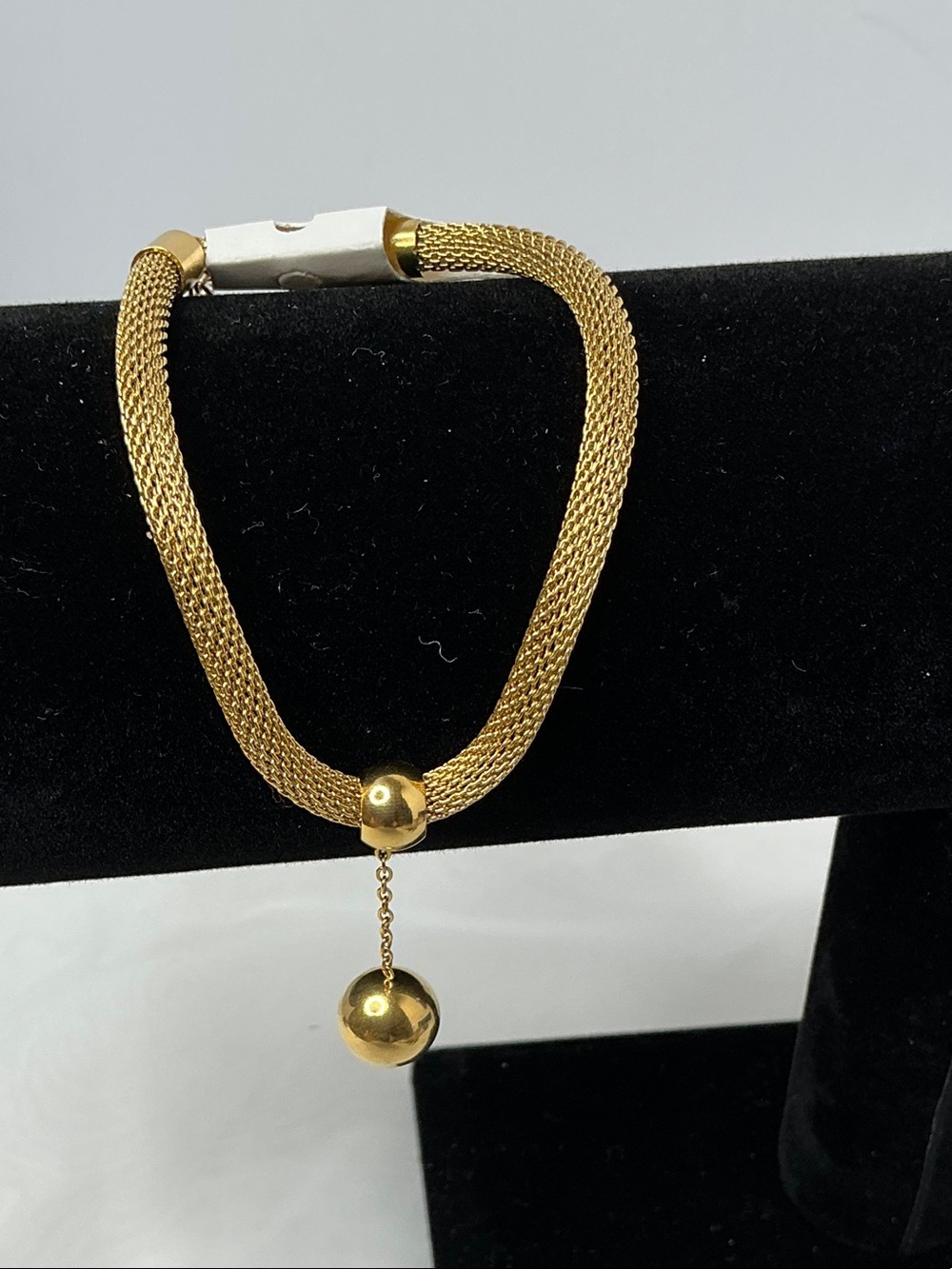 Gold Mesh Slide Bracelet (adjustable) with Dangling Bead